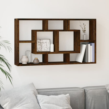 Wall Display Shelf 8 Compartments Smoked Oak