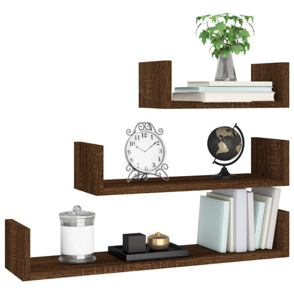 Wall Display Shelves 3 pcs Brown Oak Engineered Wood