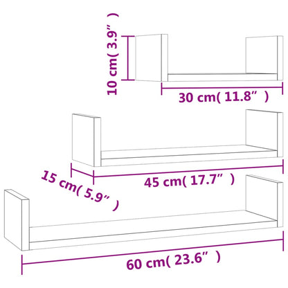 Wall Display Shelves 3 pcs Brown Oak Engineered Wood