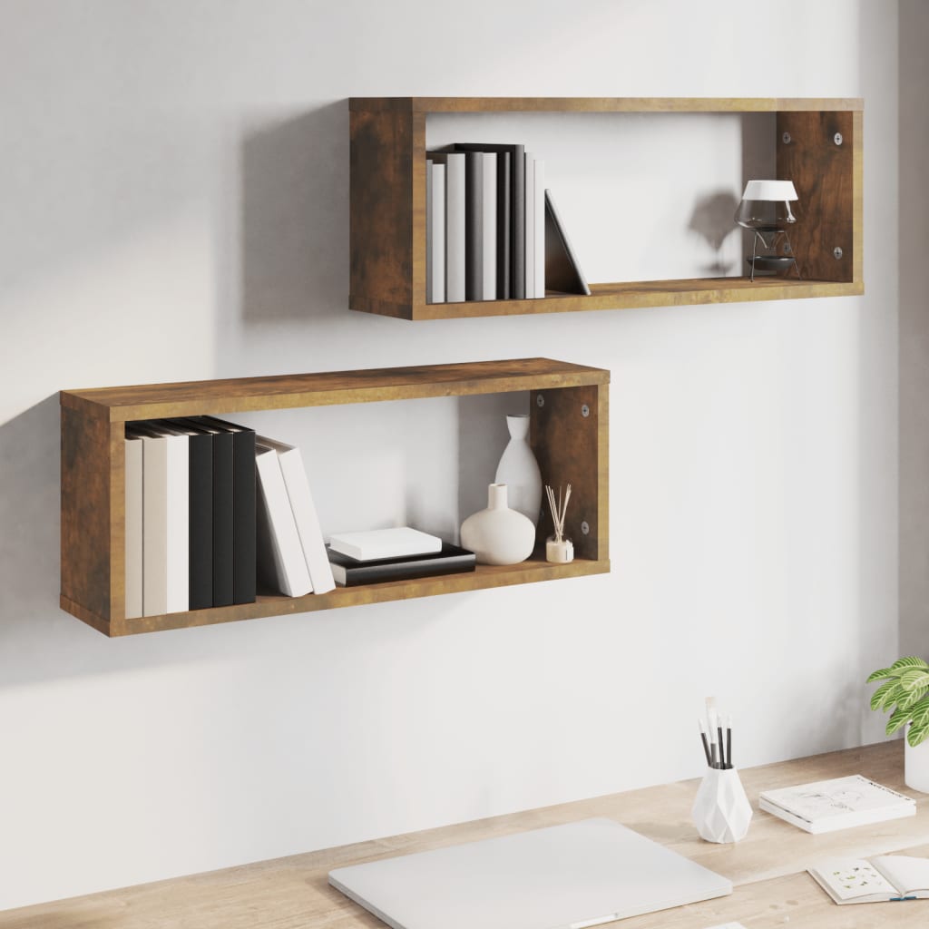 Wall Cube Shelves 2 pcs Smoked Oak 60x15x23 cm Engineered Wood