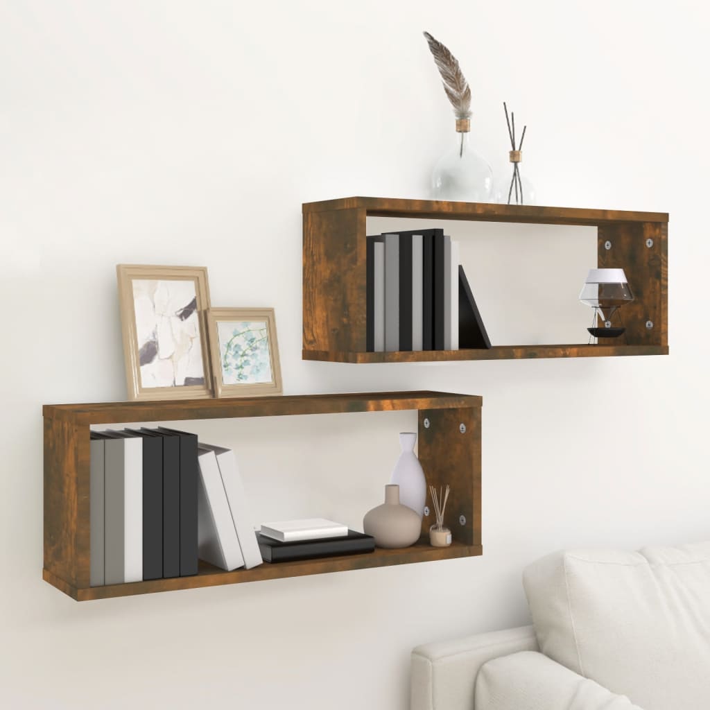 Wall Cube Shelves 2 pcs Smoked Oak 60x15x23 cm Engineered Wood