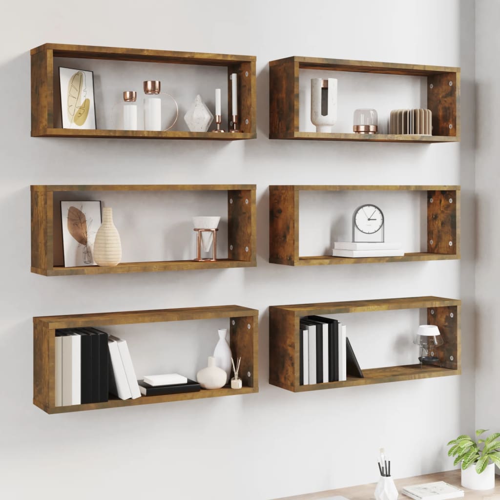 Wall Cube Shelves 6 pcs Smoked Oak 60x15x23 cm Engineered Wood