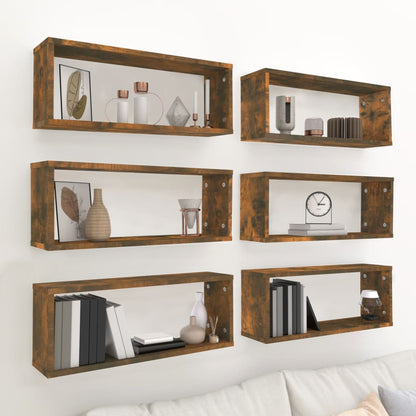 Wall Cube Shelves 6 pcs Smoked Oak 60x15x23 cm Engineered Wood