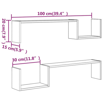 Wall Shelves 2 pcs Smoked Oak 100x15x20 cm Engineered Wood