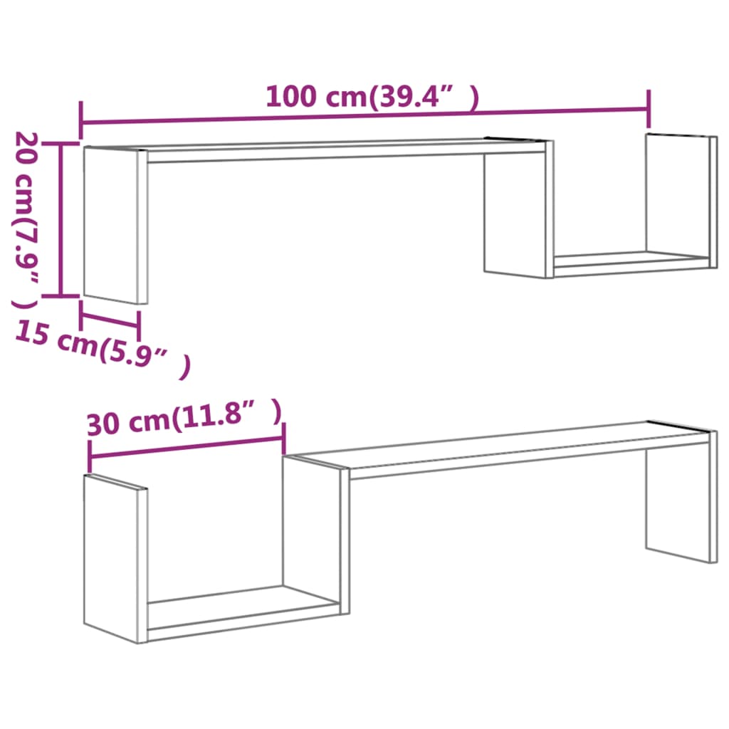 Wall Shelves 2 pcs Brown Oak 100x15x20 cm Engineered Wood