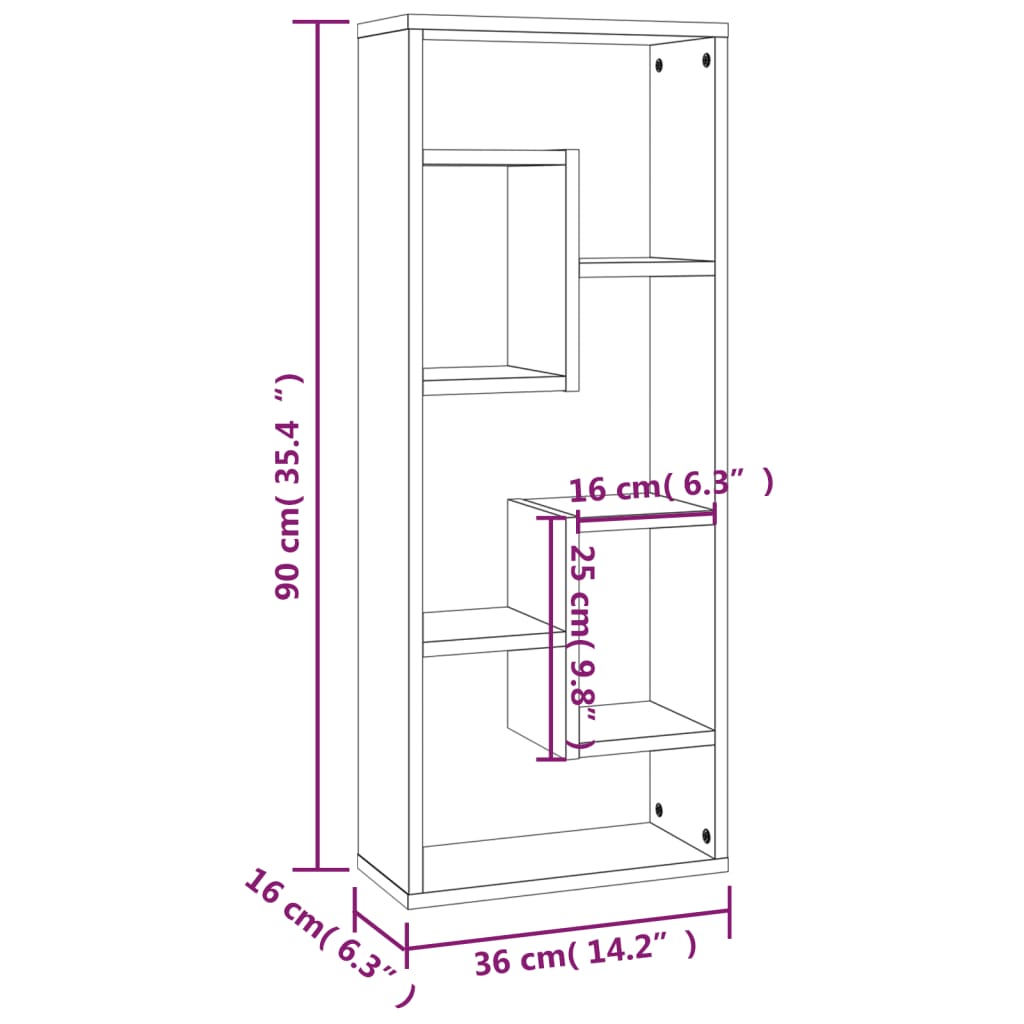 Wall Shelf Smoked Oak 36x16x90 cm Engineered Wood