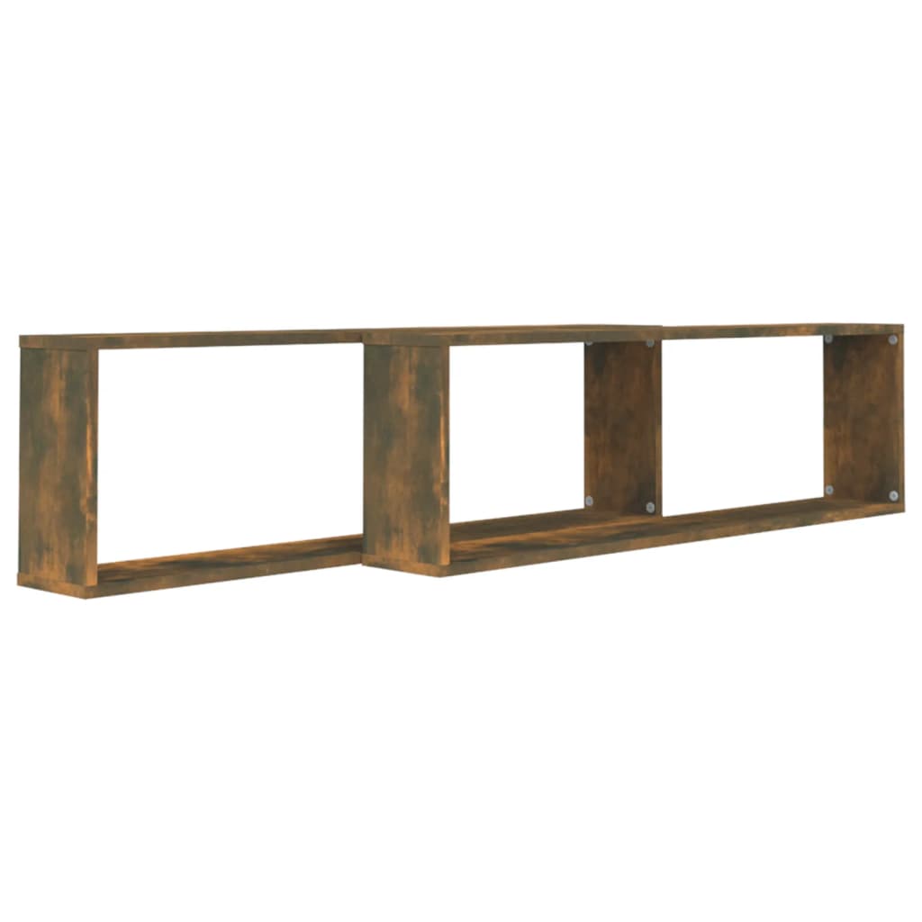 Wall Cube Shelves 2 pcs Smoked Oak 100x15x30 cm Engineered Wood