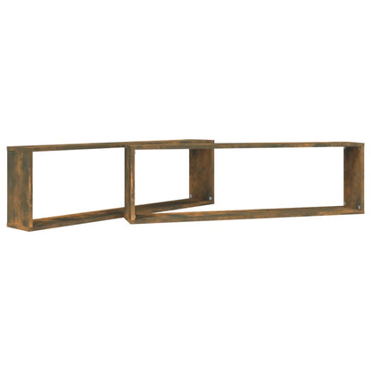 Wall Cube Shelves 2 pcs Smoked Oak 100x15x30 cm Engineered Wood