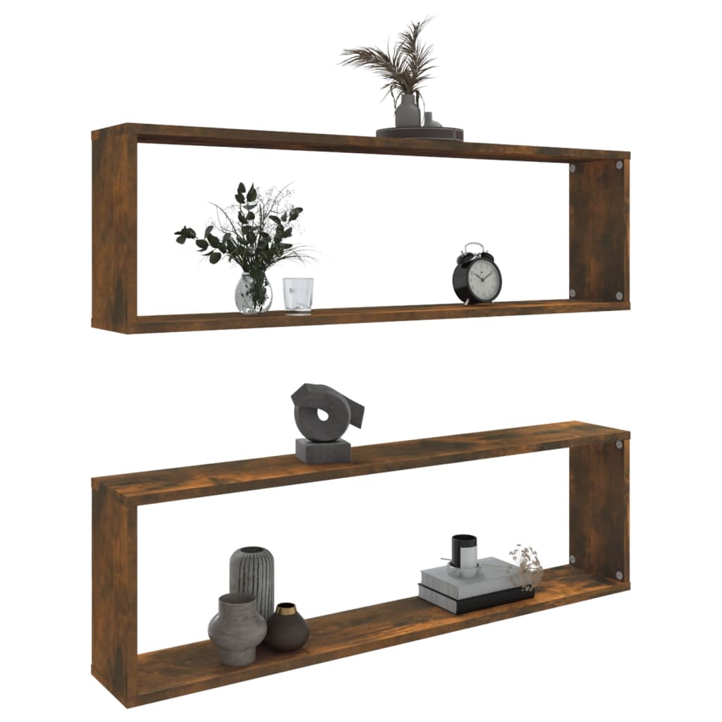 Wall Cube Shelves 2 pcs Smoked Oak 100x15x30 cm Engineered Wood