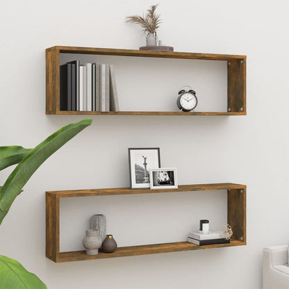 Wall Cube Shelves 2 pcs Smoked Oak 100x15x30 cm Engineered Wood