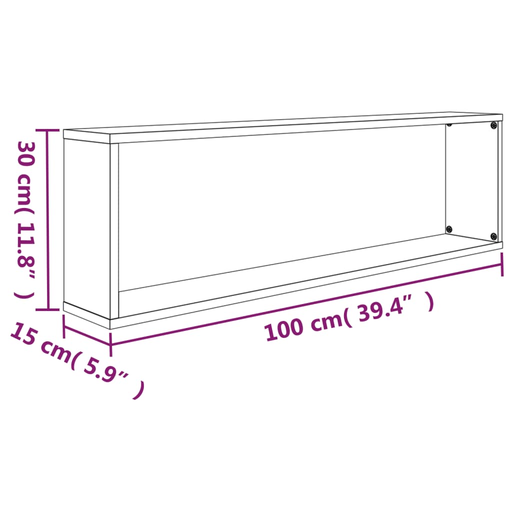 Wall Cube Shelves 2 pcs Grey Sonoma 100x15x30 cm Engineered Wood