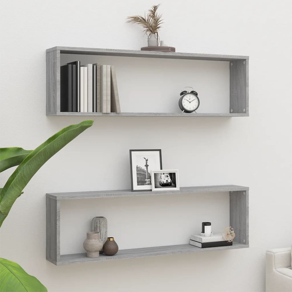 Wall Cube Shelves 2 pcs Grey Sonoma 100x15x30 cm Engineered Wood