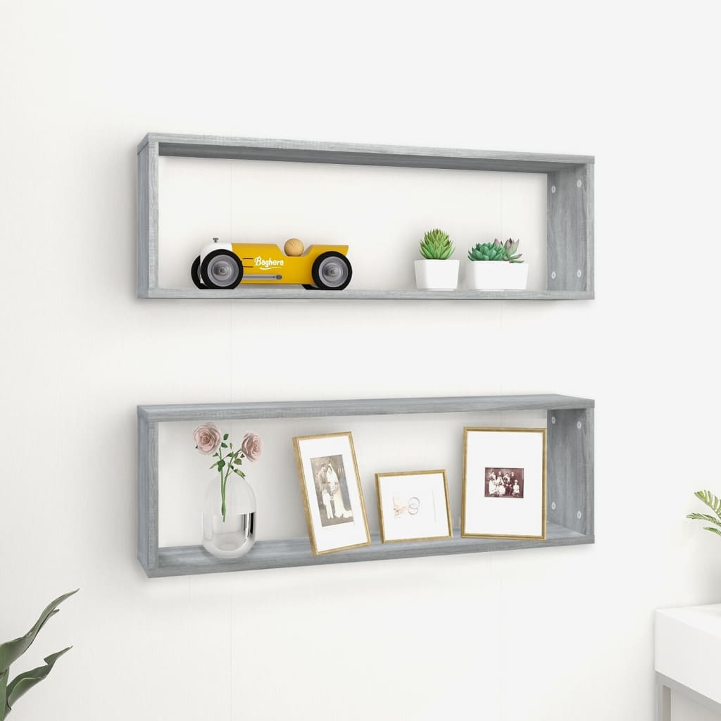 Wall Cube Shelves 2 pcs Grey Sonoma 80x15x26.5 cm Engineered Wood