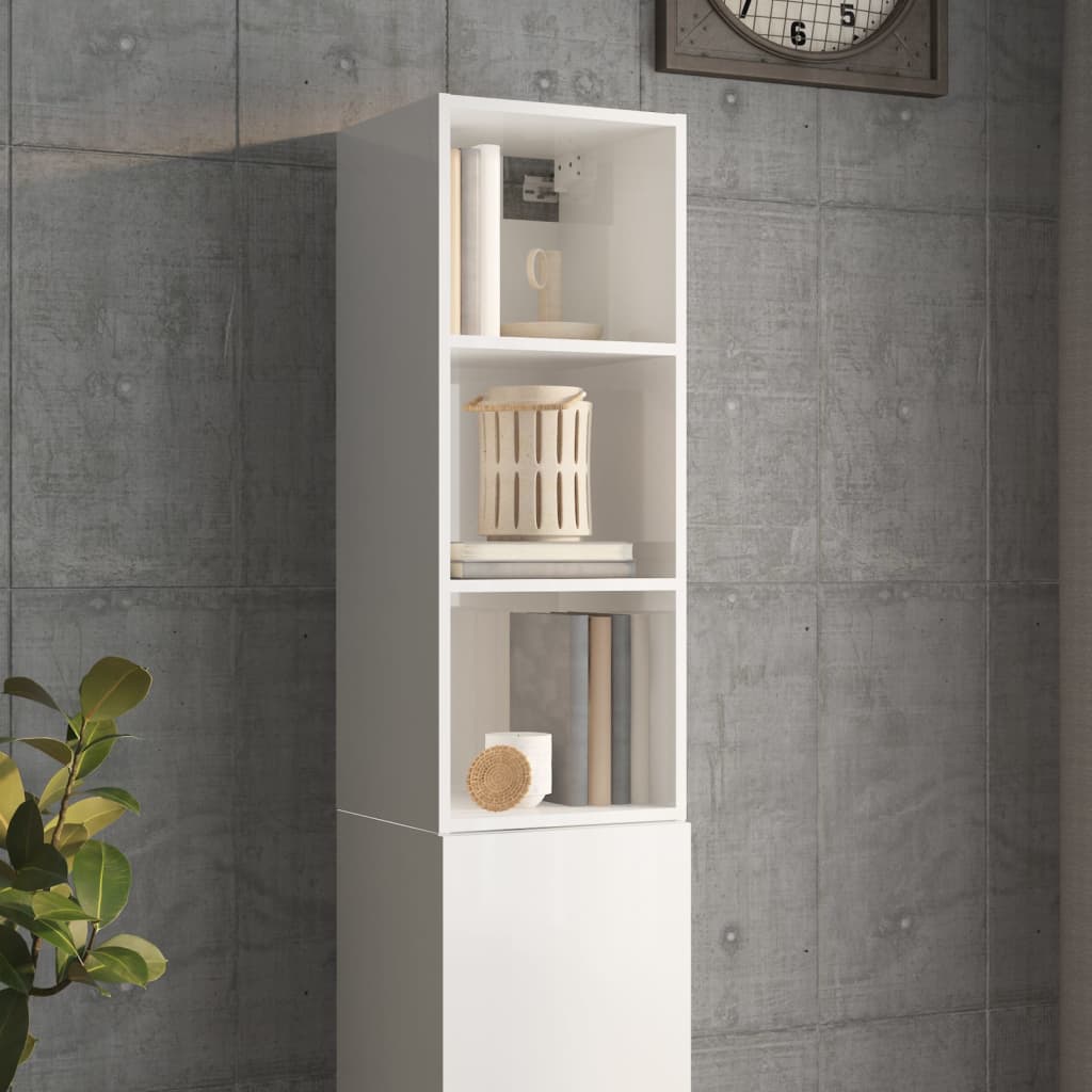 Wall Cabinet High Gloss White 34.5x32.5x90 cm Engineered Wood