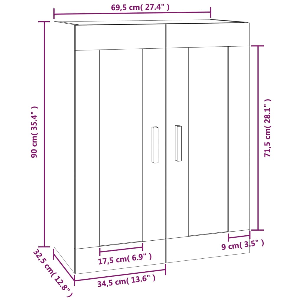 Wall Cabinet Grey Sonoma 69.5x32.5x90 cm Engineered Wood