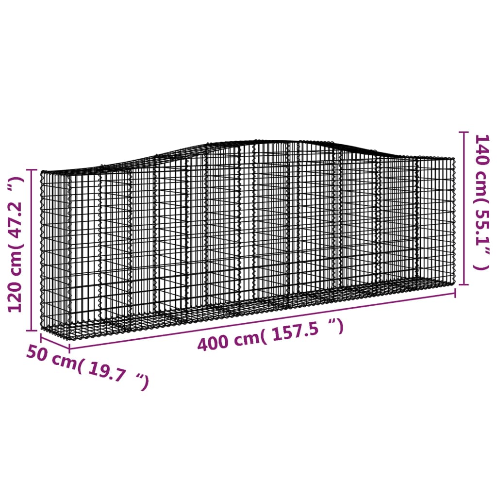 Arched Gabion Baskets 3 pcs 400x50x120/140 cm Galvanised Iron