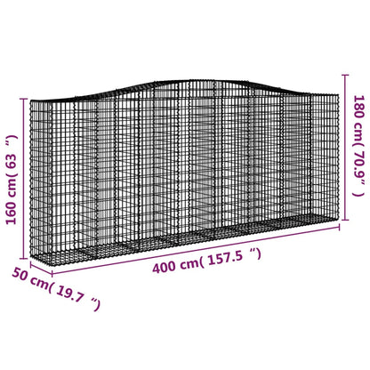 Arched Gabion Baskets 2 pcs 400x50x160/180 cm Galvanised Iron