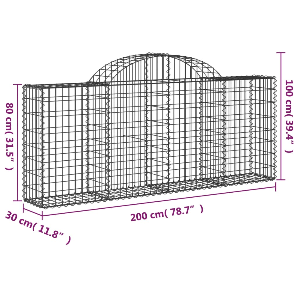 Arched Gabion Baskets 3 pcs 200x30x80/100 cm Galvanised Iron