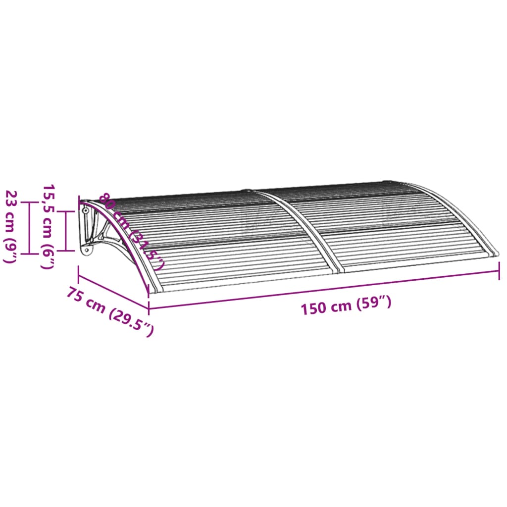 Door Canopy Black and Transparent 300x80 cm Polycarbonate