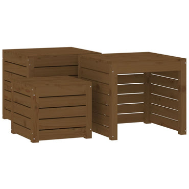 3 Piece Garden Box Set Honey Brown Solid Wood Pine