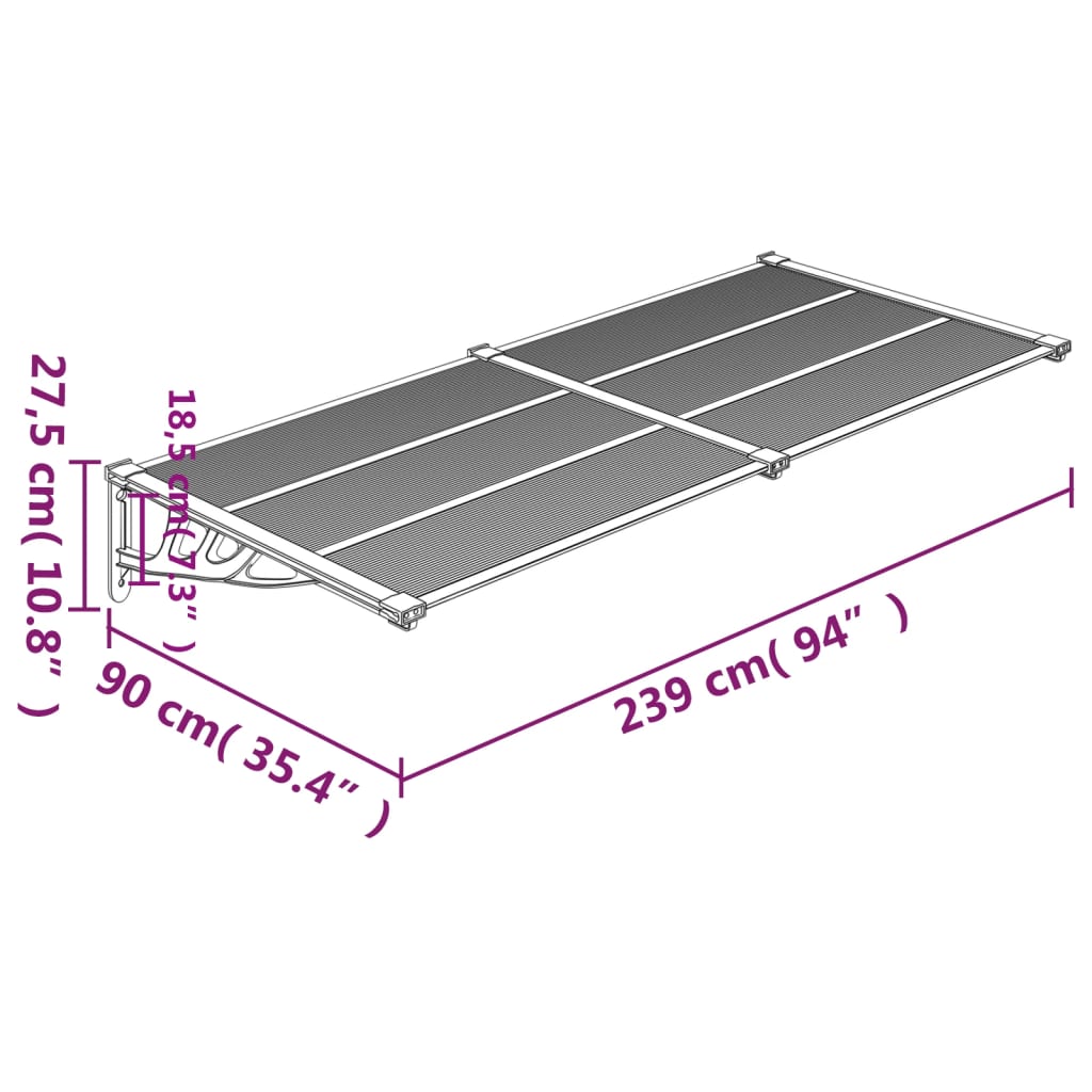 Door Canopy Black 239x90 cm Polycarbonate