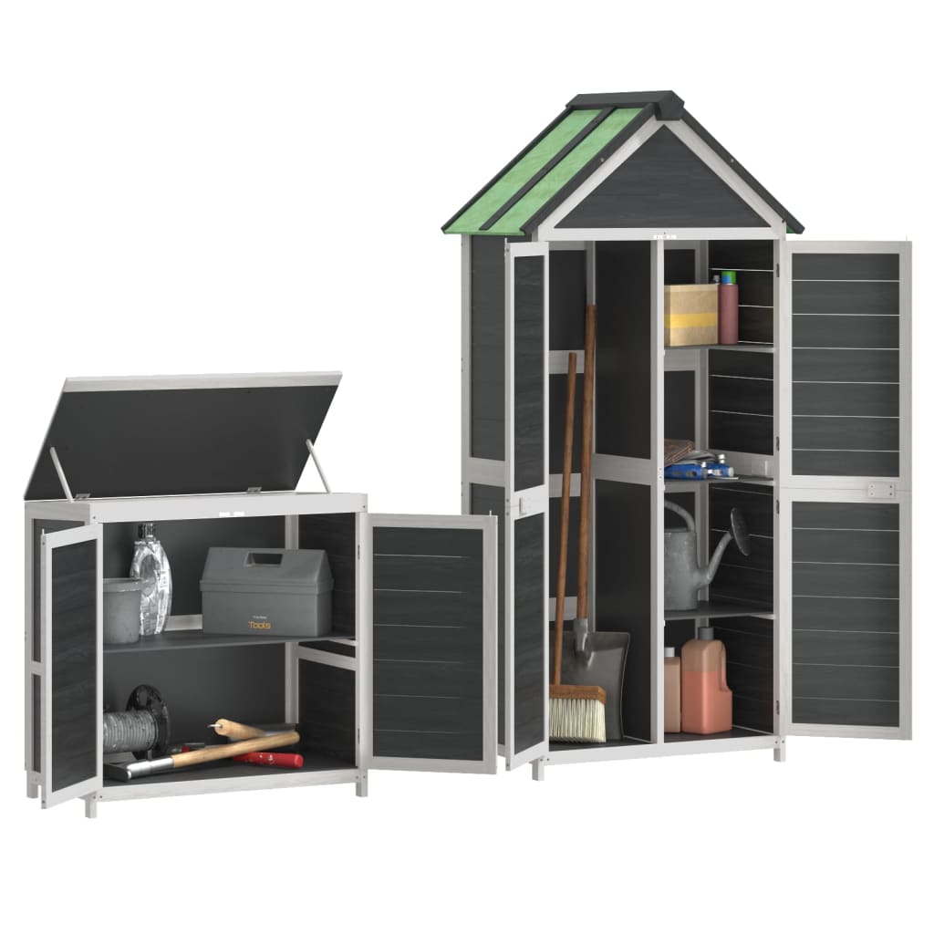 2 Piece Garden Tool Shed Set Grey Solid Wood Pine