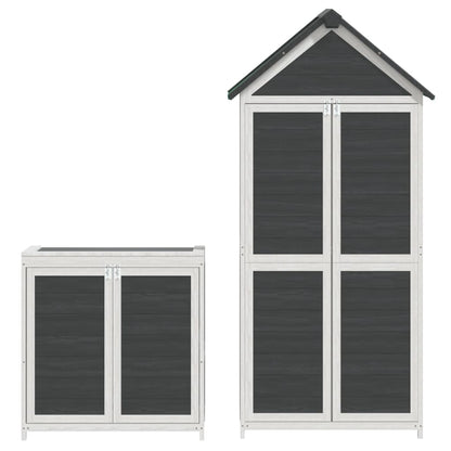 2 Piece Garden Tool Shed Set Grey Solid Wood Pine