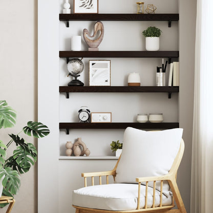 Wall Shelf Dark Brown 100x10x6 cm Treated Solid Wood Oak