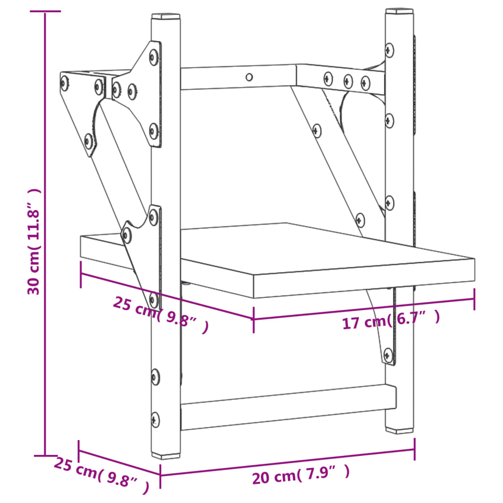 Wall Shelves with Bars 2 pcs Black 20x25x30 cm