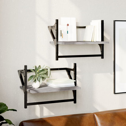 Wall Shelves with Bars 2 pcs Grey Sonoma 40x25x30 cm