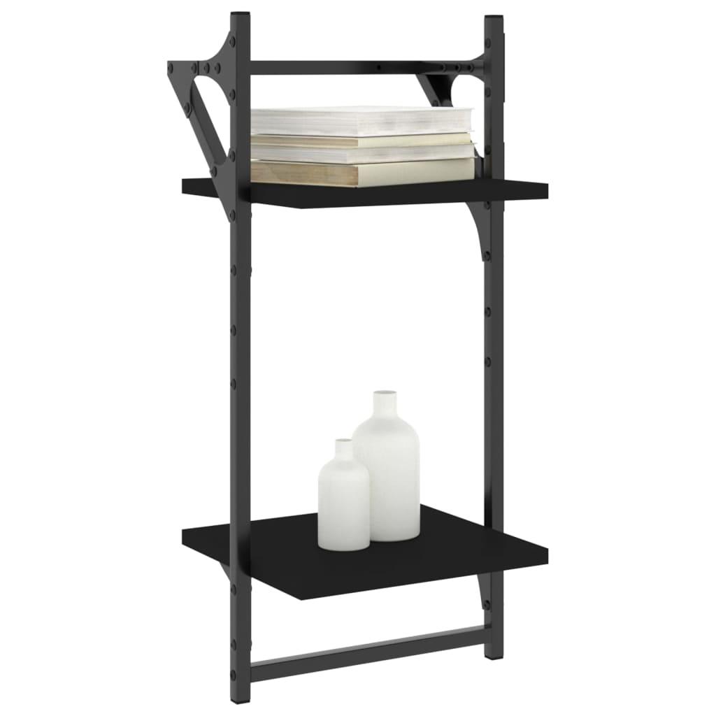 2-Tier Wall Shelves with Bars 2 pcs Black 30x25x65 cm