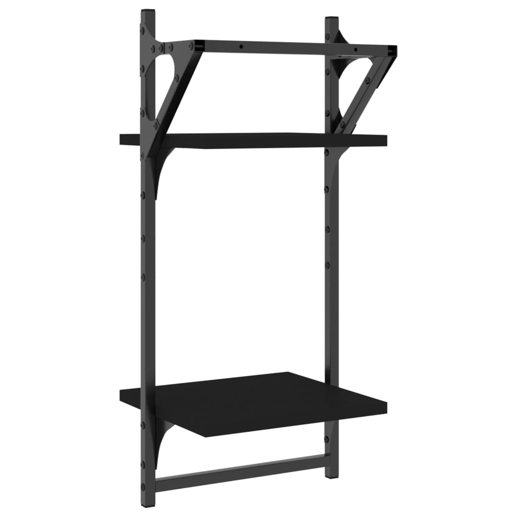 2-Tier Wall Shelves with Bars 2 pcs Black 30x25x65 cm