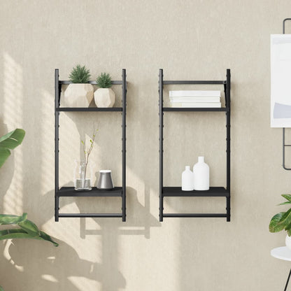 2-Tier Wall Shelves with Bars 2 pcs Black 30x25x65 cm