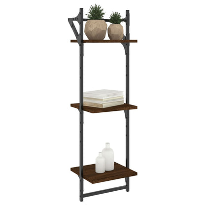 3-Tier Wall Shelves with Bars 2 pcs Brown Oak 30x25x100 cm