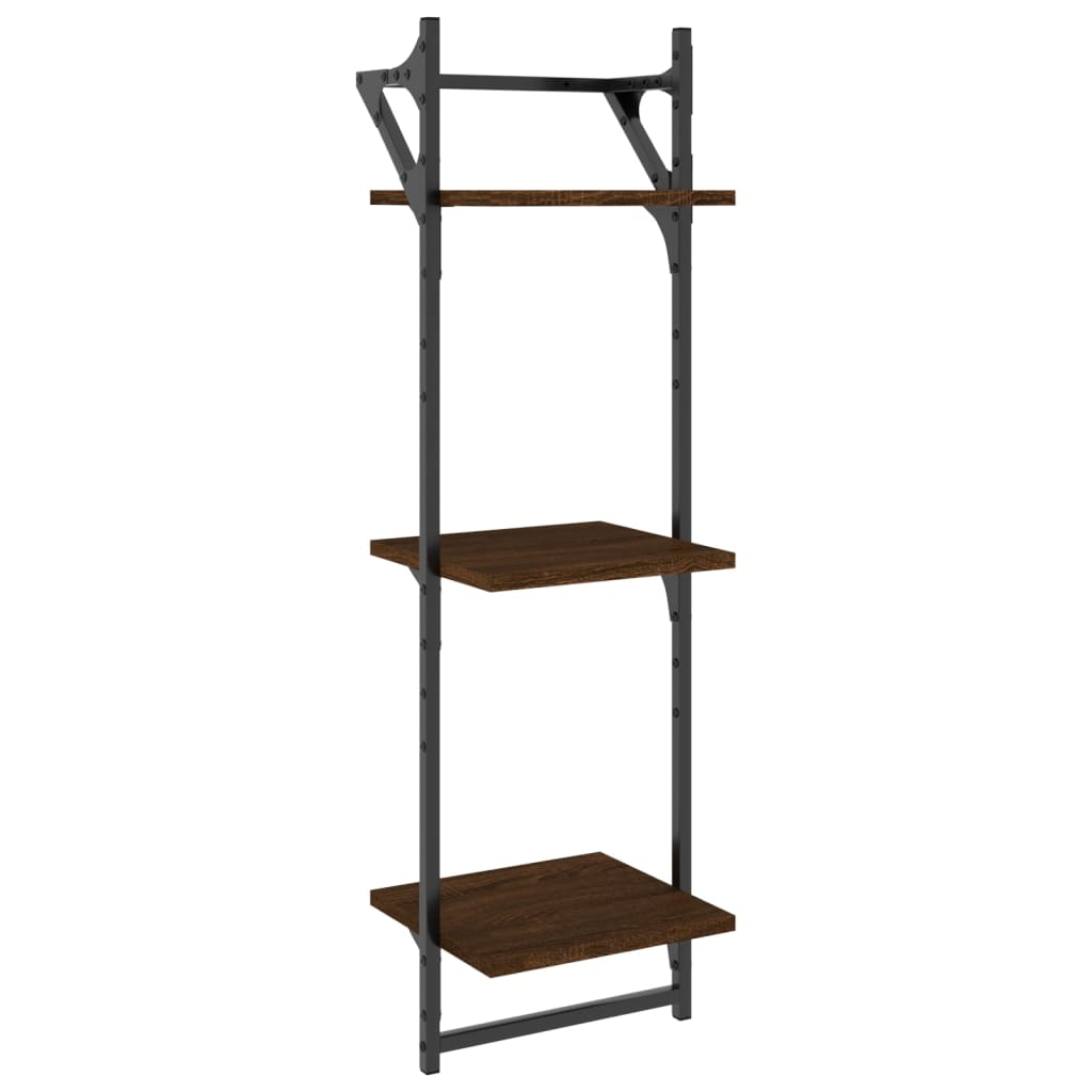 3-Tier Wall Shelves with Bars 2 pcs Brown Oak 30x25x100 cm