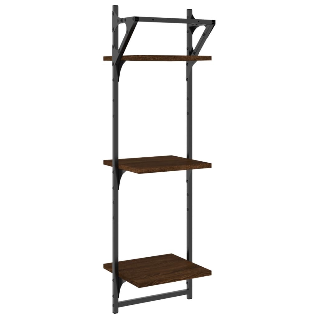 3-Tier Wall Shelves with Bars 2 pcs Brown Oak 30x25x100 cm