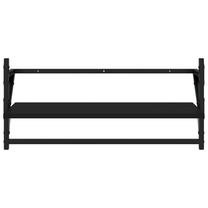 4 Piece Wall Shelf Set with Bars Black Engineered Wood