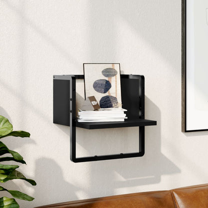 Wall Shelf with Bar Black 30x25x30 cm