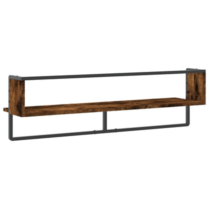 Wall Shelf with Bar Smoked Oak 100x25x30 cm