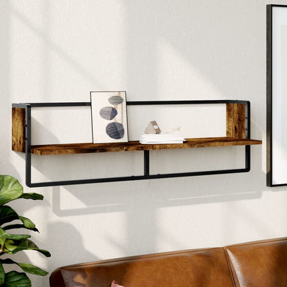 Wall Shelf with Bar Smoked Oak 100x25x30 cm