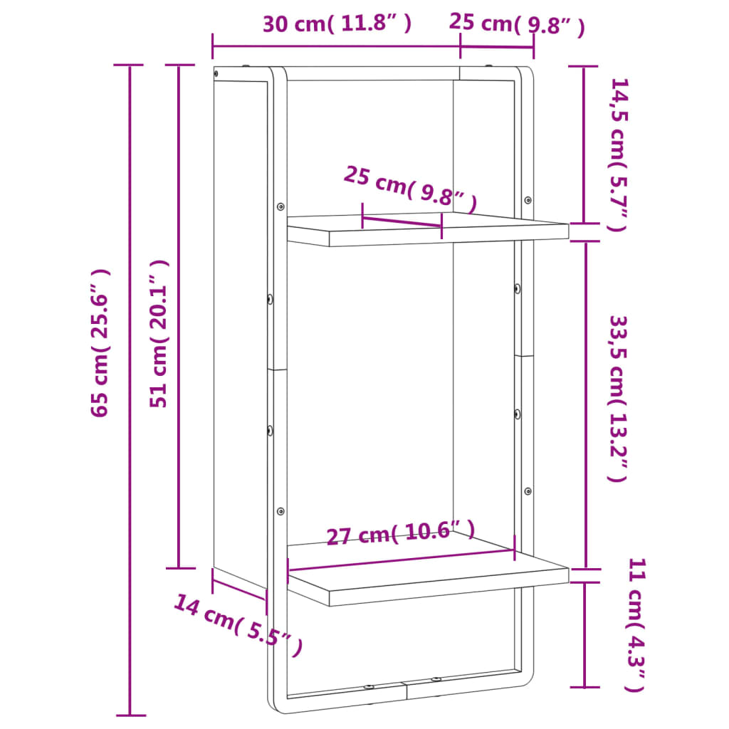 Wall Shelf with Bar Grey Sonoma 30x25x65 cm