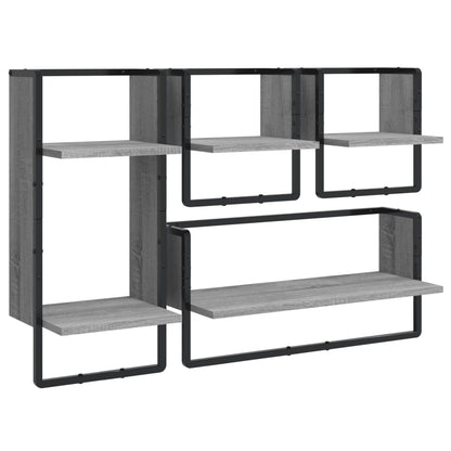 4 Piece Wall Shelf Set with Bars Grey Sonoma Engineered Wood