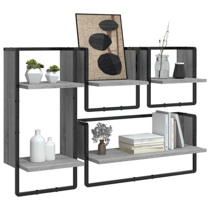 4 Piece Wall Shelf Set with Bars Grey Sonoma Engineered Wood