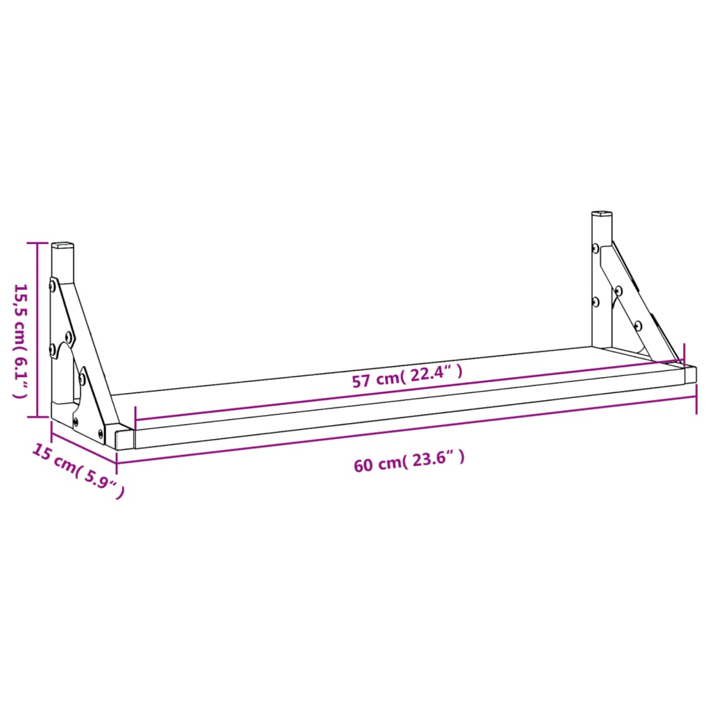 Wall Shelves 2 pcs Black 60x15x15.5 cm