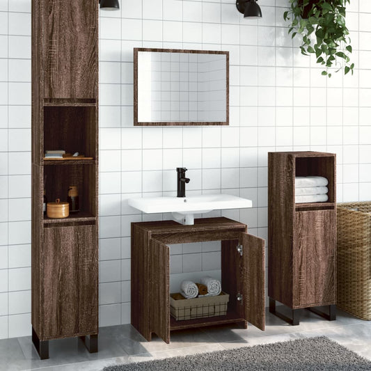 2 Piece Bathroom Furniture  with Basin Set Brown Oak Engineered Wood