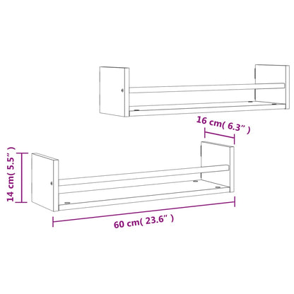 Wall Shelves with Bars 2 pcs Smoked Oak 60x16x14 cm