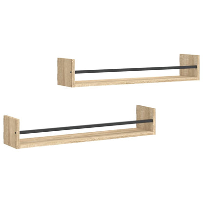 Wall Shelves with Bars 2 pcs Sonoma Oak 80x16x14 cm