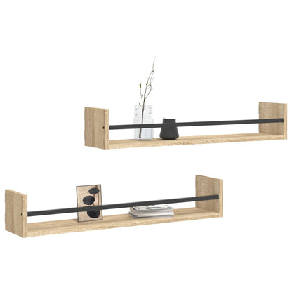 Wall Shelves with Bars 2 pcs Sonoma Oak 80x16x14 cm