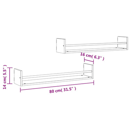 Wall Shelves with Bars 2 pcs Sonoma Oak 80x16x14 cm