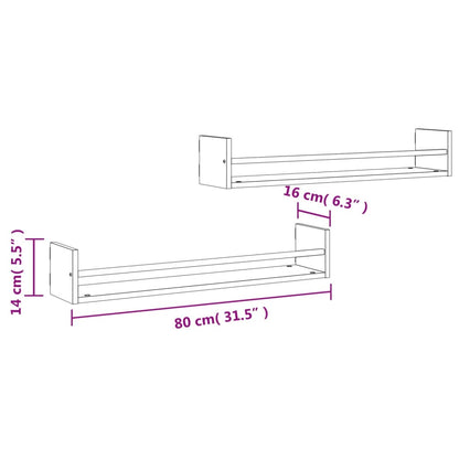 Wall Shelves with Bars 2 pcs Smoked Oak 80x16x14 cm